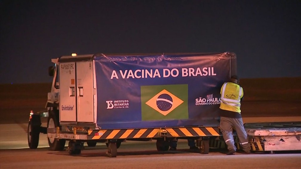 Avião com insumos para produção de 8,6 milhões de doses da vacina CoronaVac chega ao Brasil